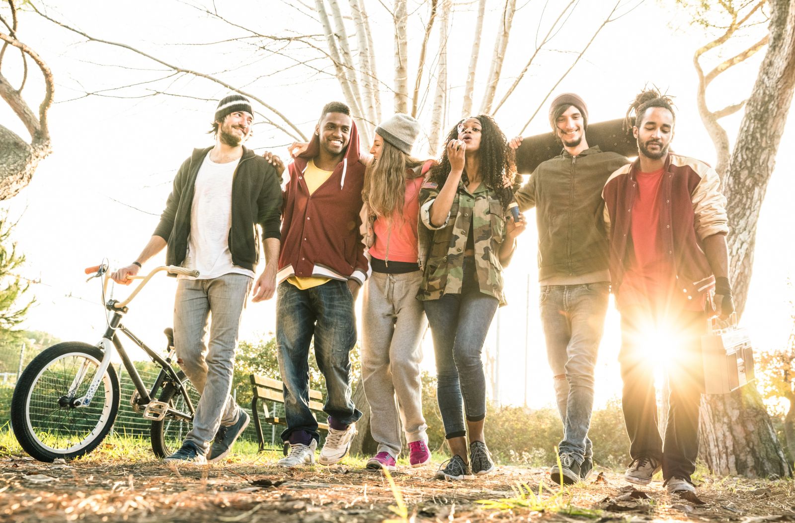 group of young adults walking together